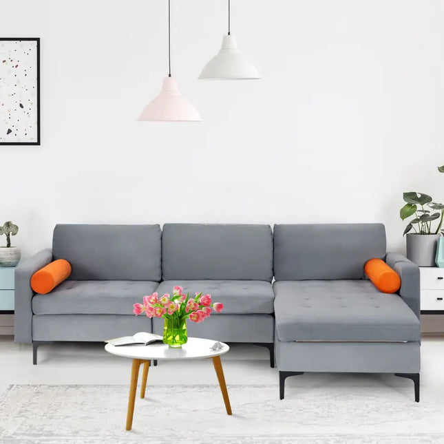 Modular L-shaped 3-Seat Sectional Sofa with Reversible Chaise and 2 USB Ports-Gray - Gray - Sofas & Loveseats