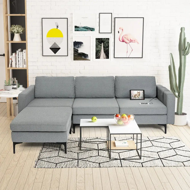 Modular L-shaped Sectional Sofa with Reversible Chaise and 2 USB Ports-Dark Gray - Dark Gray - Sofas & Loveseats