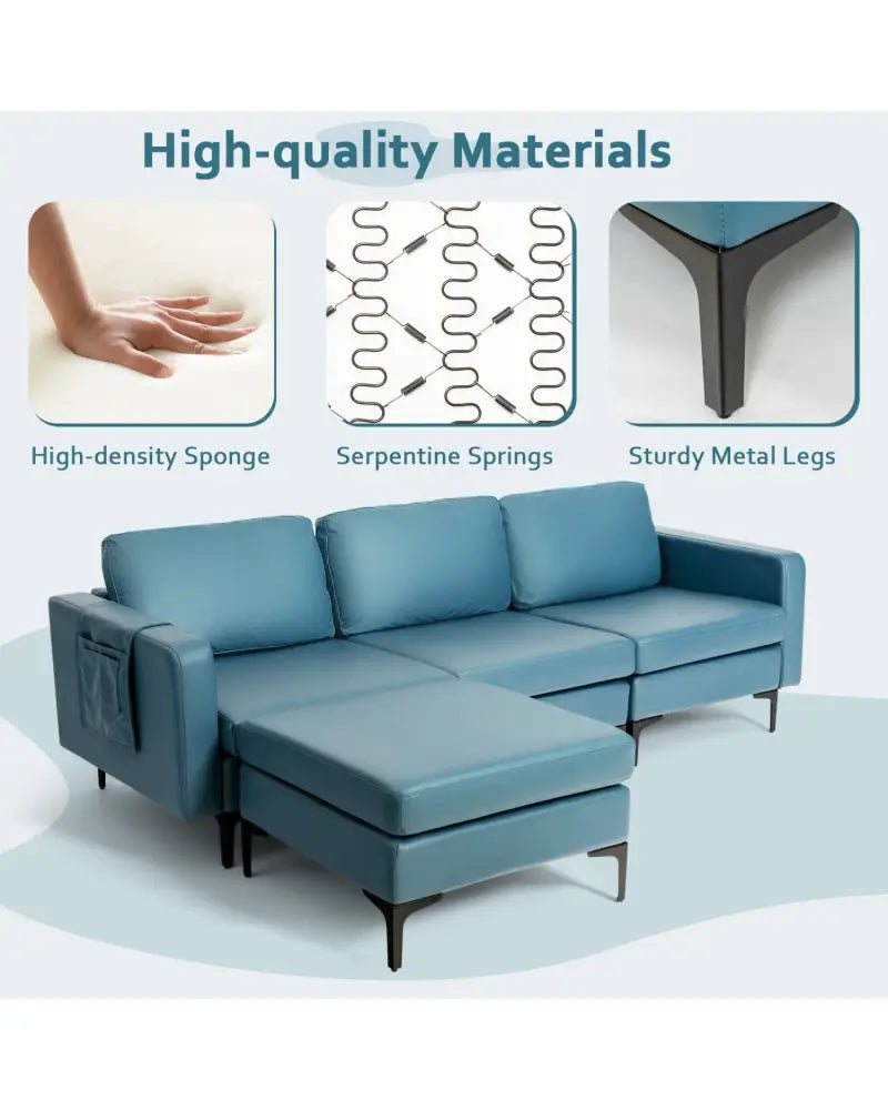 Modular L-shaped Sectional Sofa with Reversible Chaise and 2 USB Ports-Blue - Blue - Sofas & Loveseats