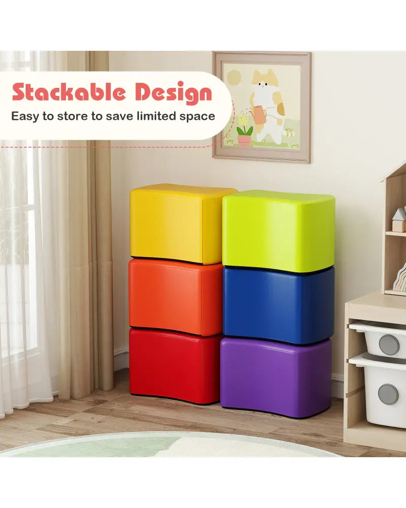 Modular Stool Set for Kids 6 PCS Butterfly Stools-Multicolor - Multicolor - Kids Chairs & Seating