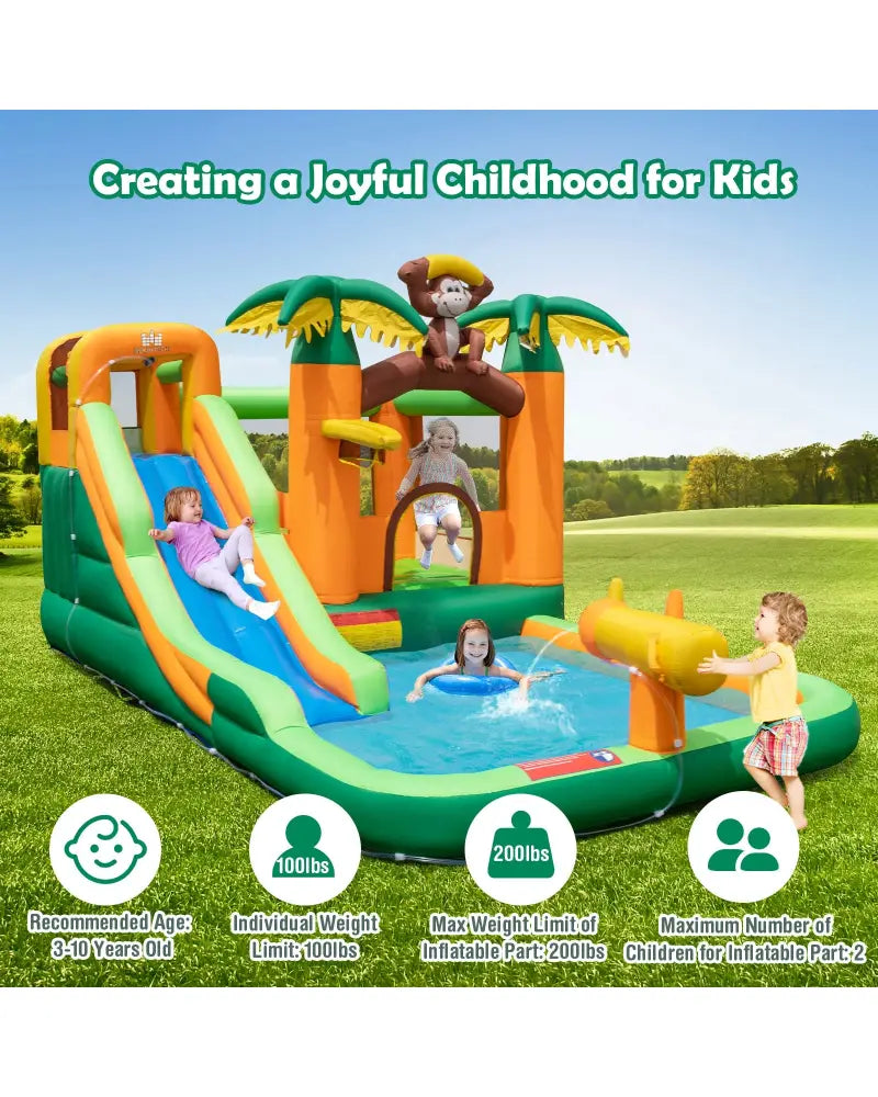 Monkey-Themed Inflatable Bounce House with Slide without Blower - Multicolor - Inflatable Water Slides