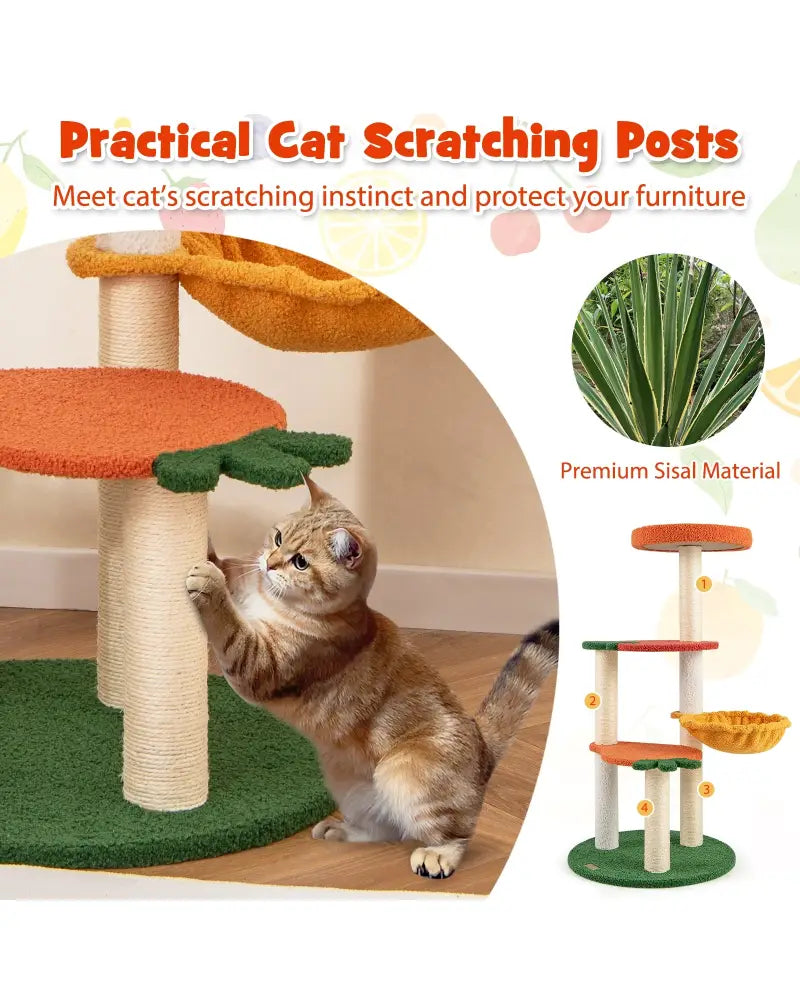 Multi-level Cat Tree Pet Activity Center with Fruit-shaped Platforms-Red and Orange - Cat Trees Condos & Scratchers