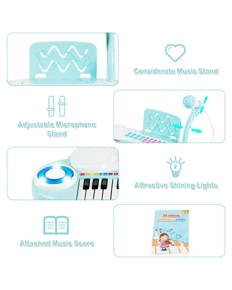 Multifunctional 37 Electric Keyboard Piano with Microphone-Blue - Blue - Pianos & Keyboards