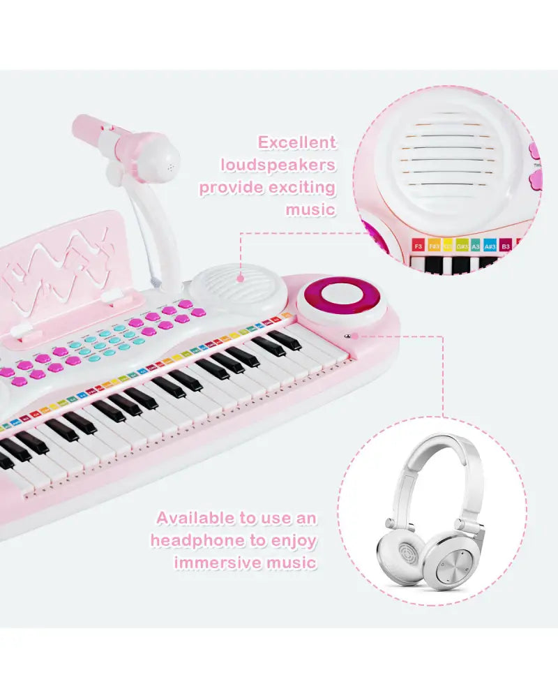 Multifunctional 37 Electric Keyboard Piano with Microphone-Pink - Pink - Pianos & Keyboards