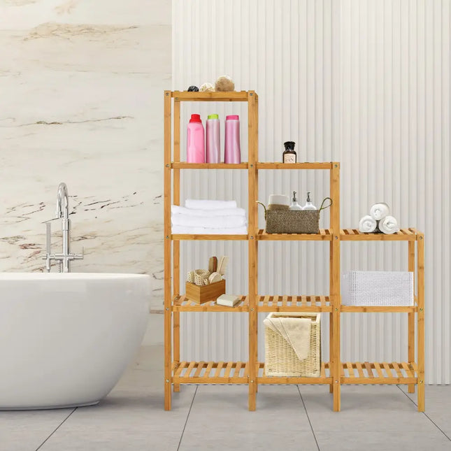 Multifunctional Bamboo Plant Shelf Display Organizer - Natural - Plant Stands
