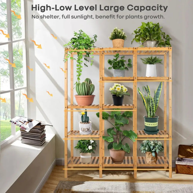 Multifunctional Bamboo Shelf Storage Organizer Rack - Natural - Plant Stands