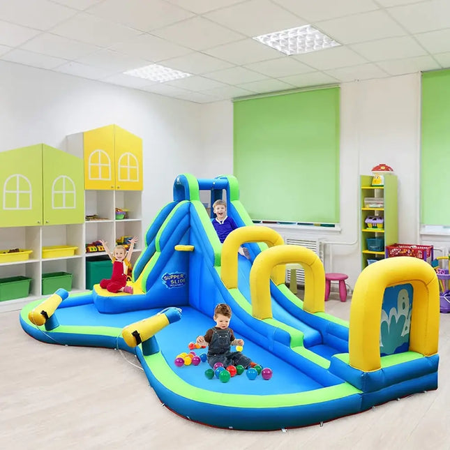 Multifunctional Inflatable Water Bounce with 735W Blower - Blue - Inflatable Water Slides