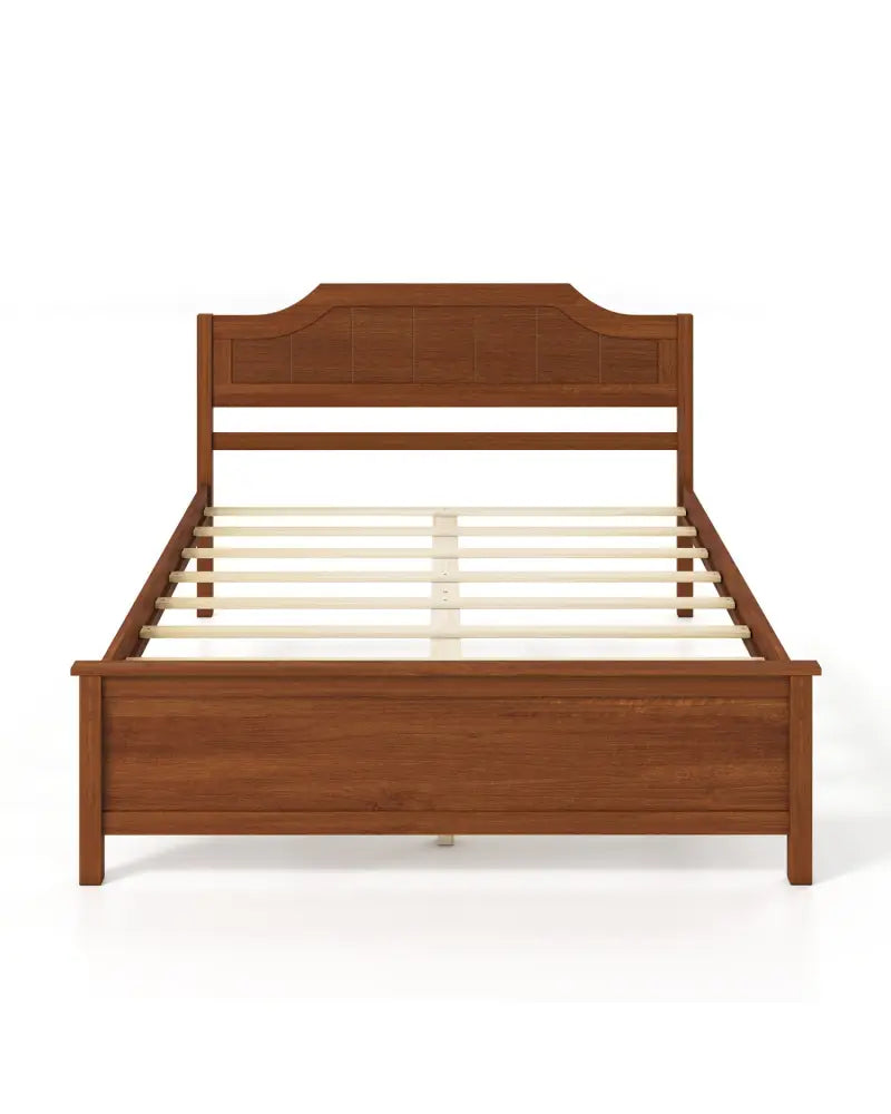 Multiple Size Solid Wood Platform Bed Frame with Headboard in Walnut-Full Size - Beds & Bed Frames