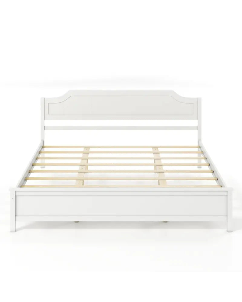 Multiple Size Solid Wood Platform Bed Frame with Headboard in White-King Size - Beds & Bed Frames