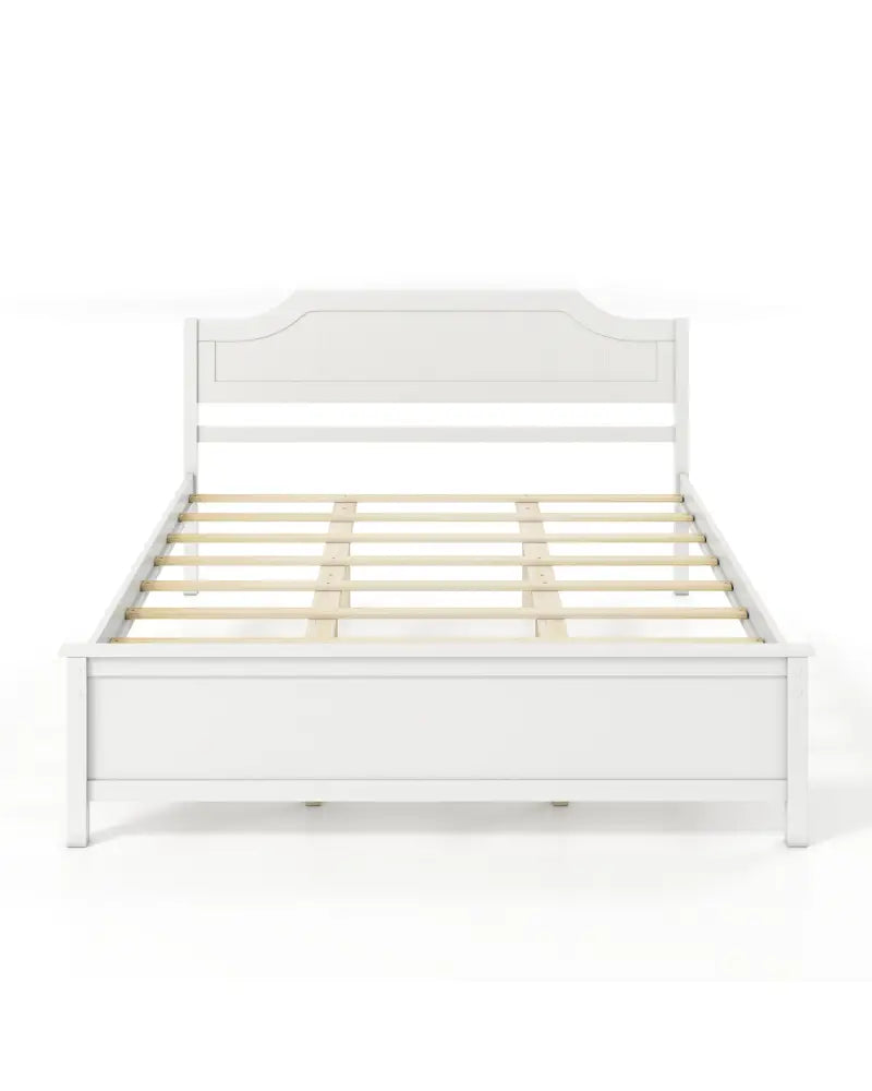 Multiple Size Solid Wood Platform Bed Frame with Headboard in White-Queen Size - Beds & Bed Frames