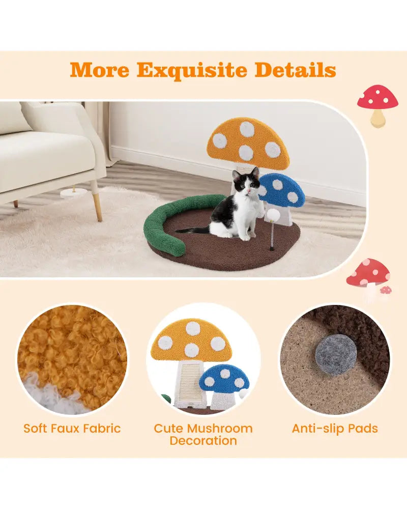 Mushroom Cat Bed Cat Claw Scratcher with Wide Bed and Sisal Scratch Panel-Multicolor - Multicolor - Cat Houses