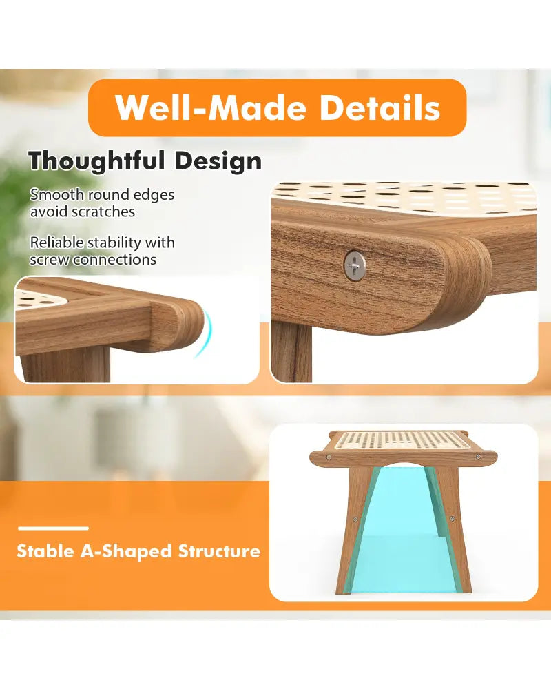 Natural Teak Wooden Foot Rest with Handwoven Rattan - Natural - Ottomans