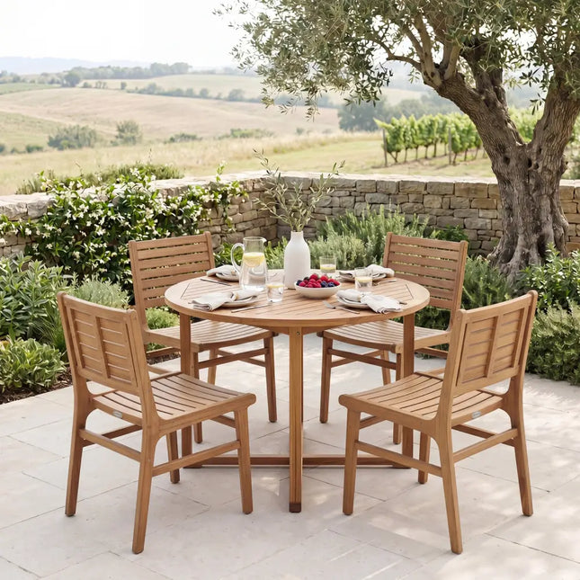 Natural Wood Armless Patio Chair with Slanted Back and Slatted Seat - Patio Dining Chairs