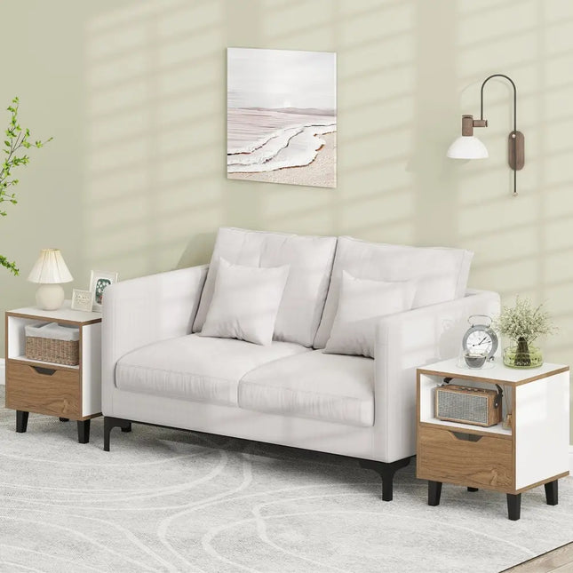 Nightstand Set of 2 with Drawer and Open Storage Shelf for Bedroom-White - White - Nightstands