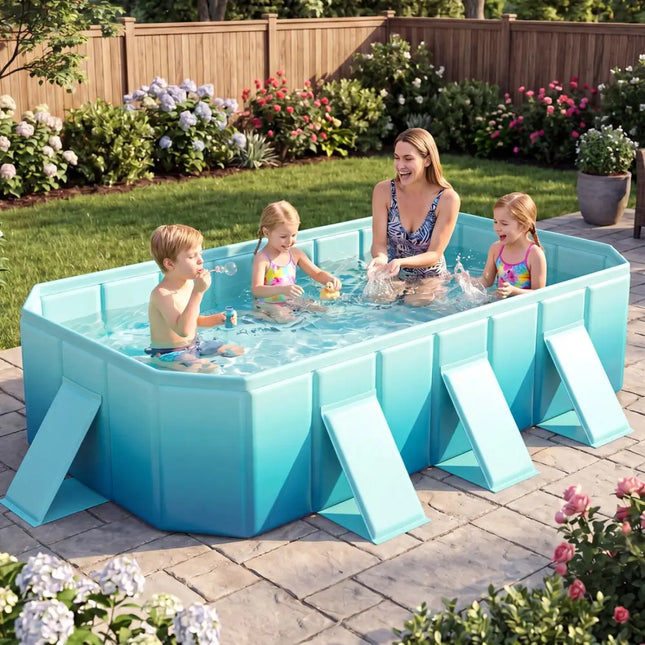 Non-Inflatable Swimming Pool Portable Around Ground Pool with 24 Wall Panels-Gradient - Green Gradient - Swimming Pools