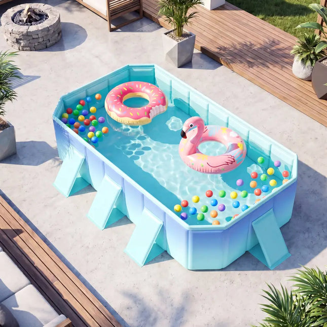 Non-Inflatable Swimming Pool Portable Around Ground Pool with 8 Support Panels-Gradient - Green Gradient - Swimming
