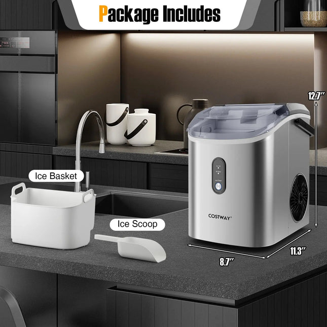 Nugget Countertop Ice Maker with Soft Chewable Pellet Ice-Silver Costway