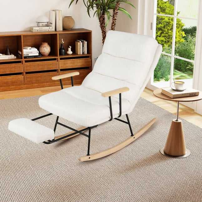 Nursery Rocking Chair Teddy Velvet Upholstered Rocking Chair-White - White - Recliners