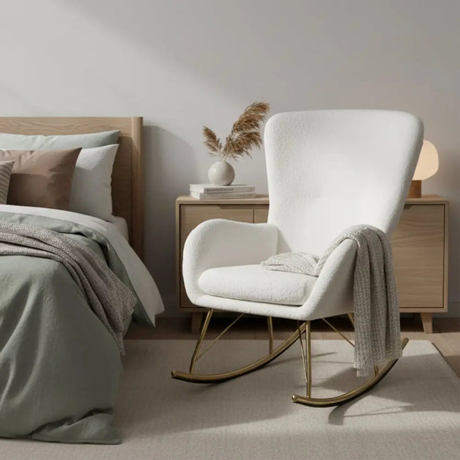 Nursery Rocking Chair with Curved Backrest and Armrests-White - White - Accent Chairs