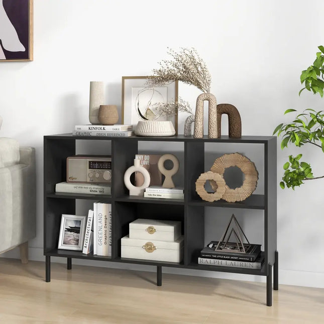 Open-Back Bookshelf with Drawer for Study-Black - Black - Bookcases