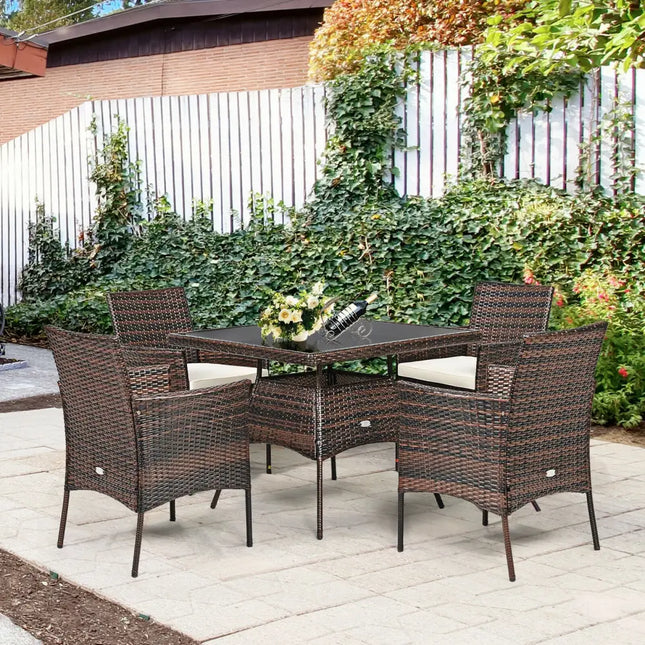Outdoor 5 Pieces Dining Table Set with 1 Table and 4 Single Sofas - Brown - Patio Dining Sets