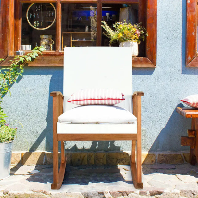 Outdoor Acacia Garden Wood Rocking Chair - Natural - Patio Rocking Chairs & Gliders