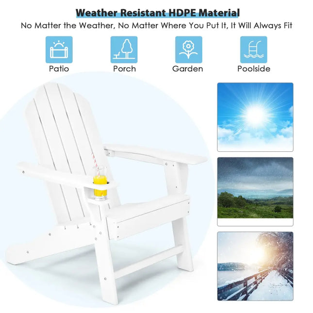 Outdoor Adirondack Chair with Built-in Cup Holder for Backyard Porch-White - White - Adirondack Chairs