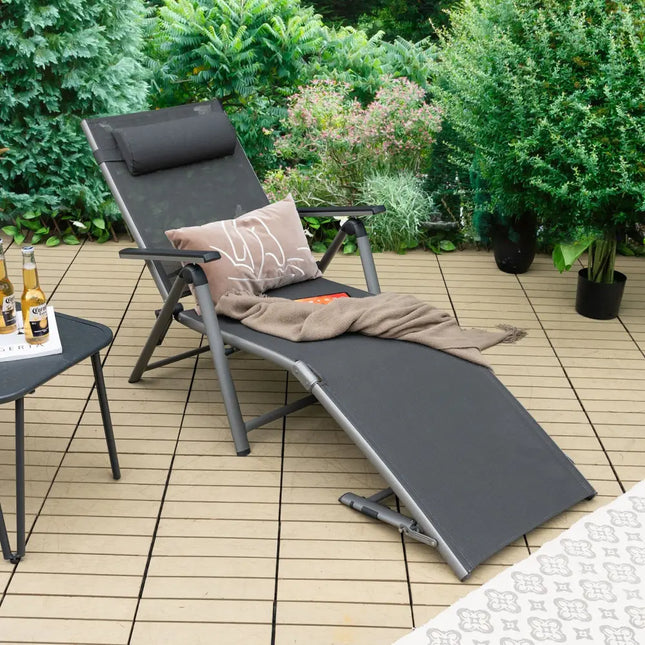 Outdoor Aluminum Chaise Lounge Chair with Quick-Drying Fabric - Gray - Outdoor Chaise Lounges