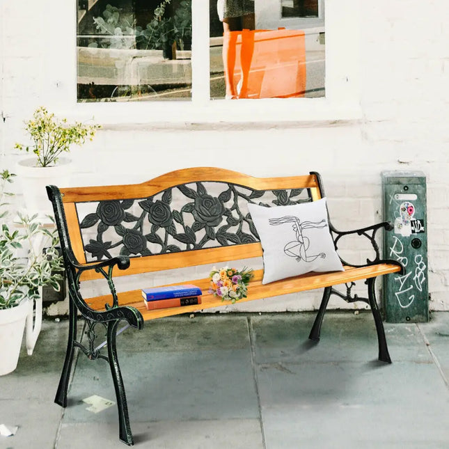 Outdoor Cast Iron Patio Bench Rose - Outdoor Benches