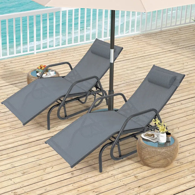 Outdoor Chaise Lounge Glider Chair with Armrests and Pillow-Gray - Gray - Outdoor Chaise Lounges