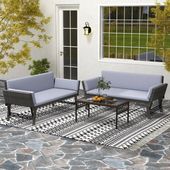 Outdoor Convertible Sofa Daybed with Adjustable Armrests for Balcony-Gray - Gray - Patio Conversation Sets