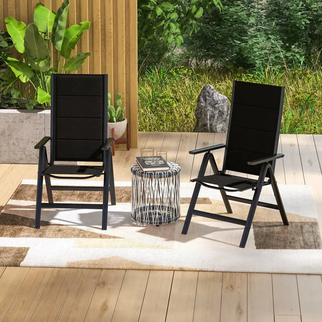 Outdoor Dining Chair with Soft Padded Seat and 7-Position Adjustable Backrest-Black - Black - Patio Dining Chairs