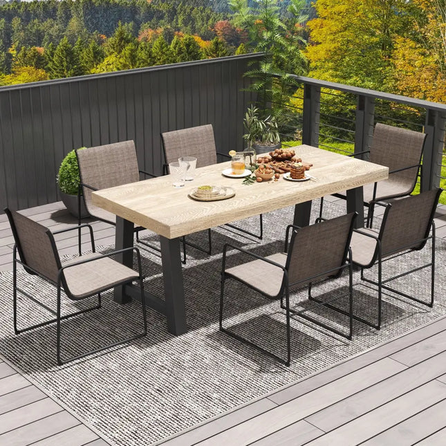Outdoor Dining Chairs Set of 2 Patio Furniture Chair with Breathable Seat and Backrest-Brown - Brown - Patio Dining