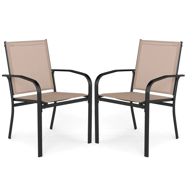 Outdoor Dining Chairs Set of 2 with High Back and Metal Frame-Light Brown - Coffee - Patio Dining Chairs