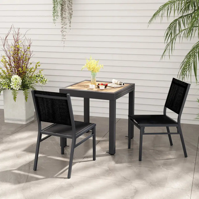 Outdoor Dining Chairs with Breathable Seat and Backrest for Backyard Porch Poolside-1 Piece - Black - Patio Dining