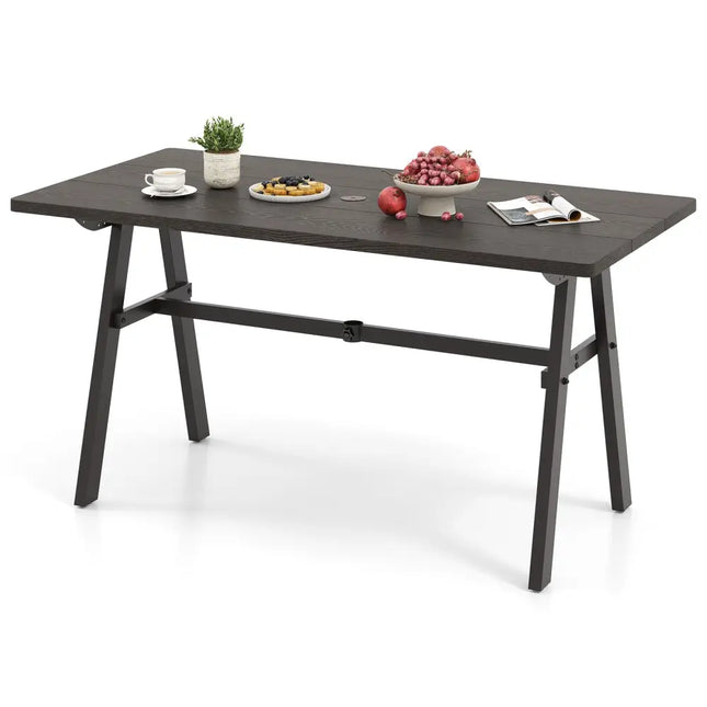 Outdoor Dining Tale for 6 with 1.93 Inch Umbrella Hole for Garden-Dark Brown - Dark Brown - Patio Dining Tables