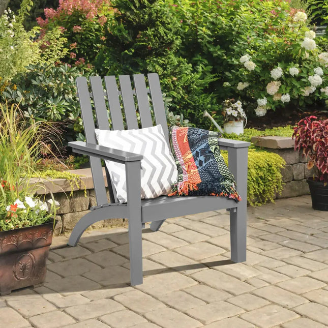 Outdoor Durable Patio Acacia Wood Adirondack Lounge Armchair-Gray - Gray - Adirondack Chairs