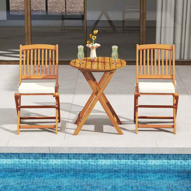 Outdoor Folding Chairs with Seat Cushions Set of 2-Beige - Beige - Patio Dining Chairs