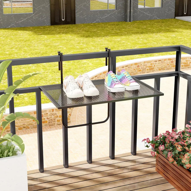 Outdoor Folding Hanging Table with Metal Frame-Black - Black - Patio Tables