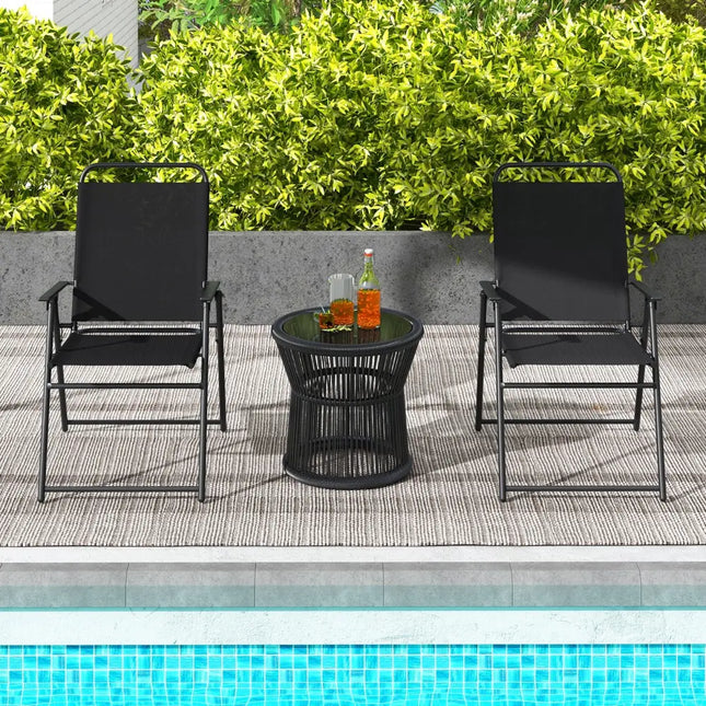 Outdoor Folding Sling Chairs Set of 4 with Armrest and Backrest-Black - Black - Patio Dining Chairs