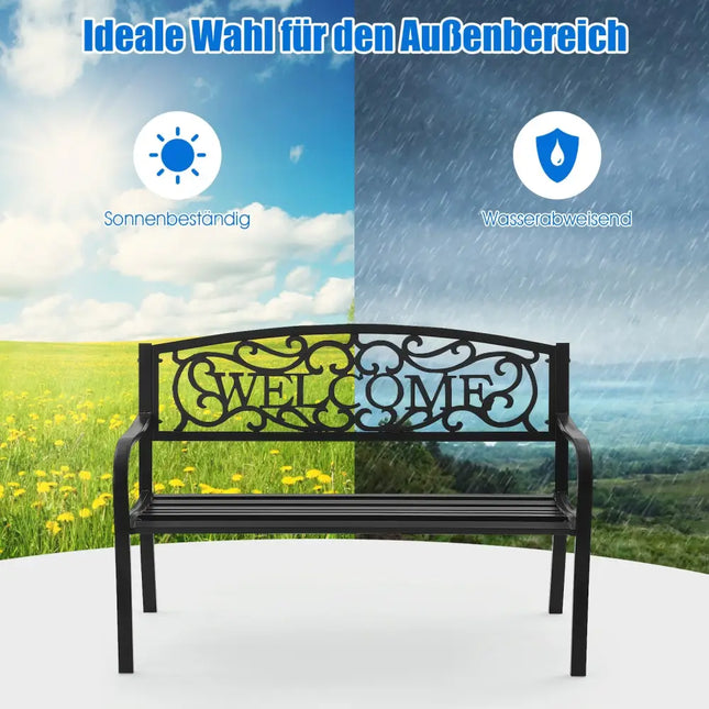 Outdoor Furniture Steel Frame Porch Garden Bench-Black - Black - Outdoor Benches