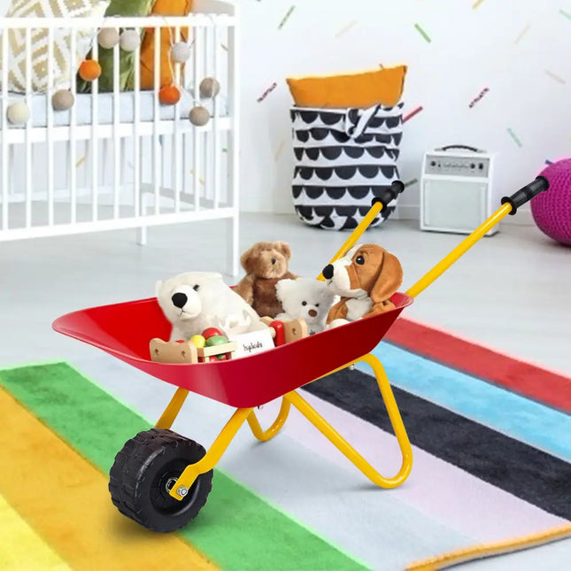 Outdoor Garden Backyard Play Toy Kids Metal Wheelbarrow-Red - Red - Sandboxes