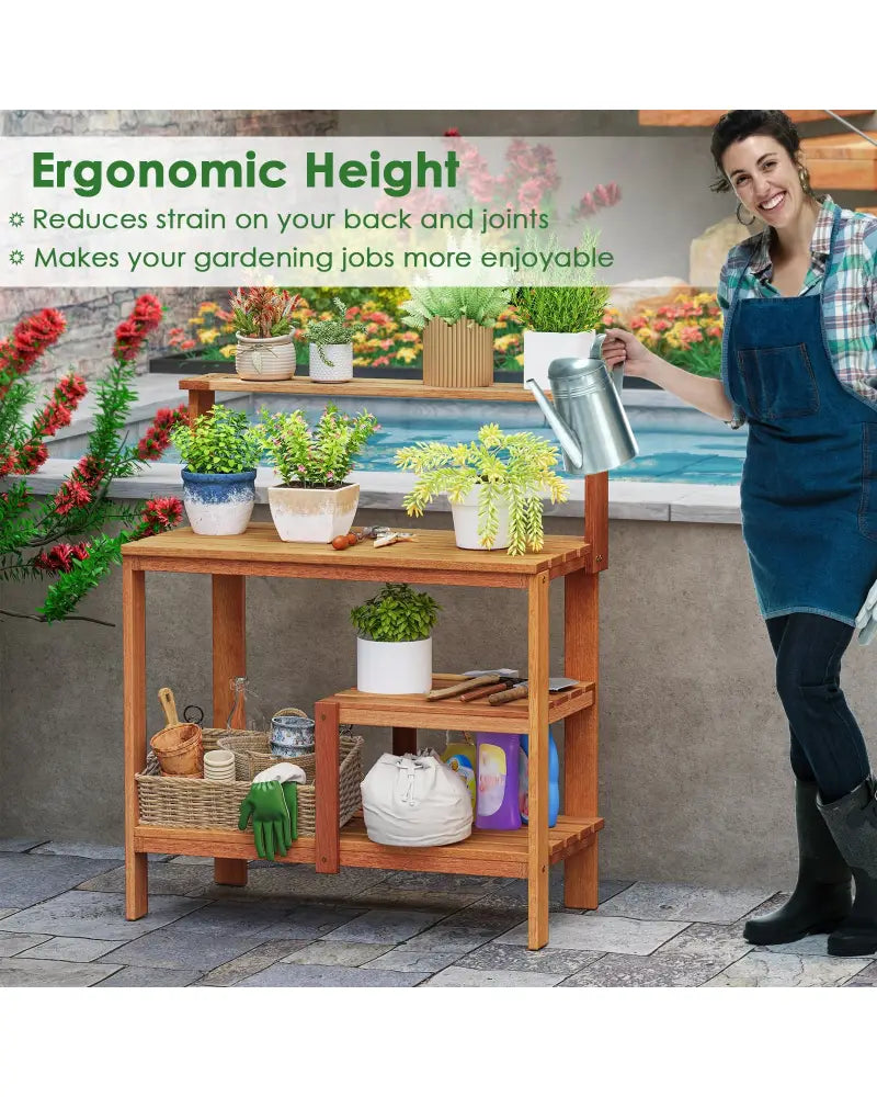 Outdoor Garden Potting Wood Planting Workstation with Open Shelves - Potting Benches & Tables