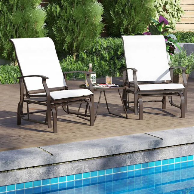 Outdoor Glider Chairs Set of 2 with Ergonomic Backrest and Seat-Beige - Beige - Patio Rocking Chairs & Gliders