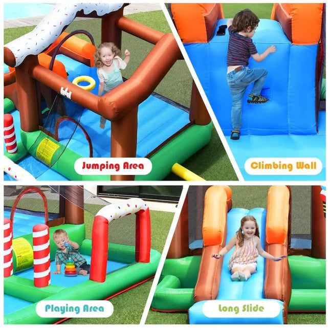 Outdoor Indoor Inflatable Kids Bounce House with 480W Air Blower - Multicolor - Inflatable Water Slides