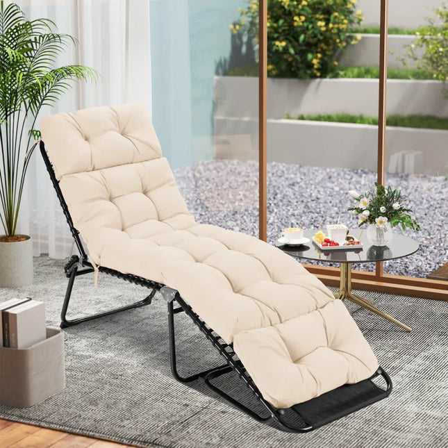 Outdoor Lounge Chaise Cushion 73’’x22’’ with High Back String Ties-Beige - Beige - Outdoor Furniture Accessories