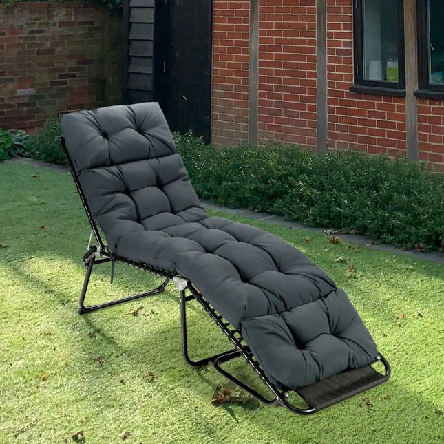 Outdoor Lounge Chaise Cushion with String Ties for Garden Poolside-Gray - Gray - Outdoor Furniture Accessories