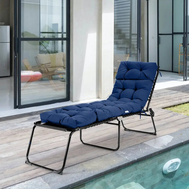 Outdoor Lounge Chaise Cushion with String Ties for Garden Poolside-Navy - Navy - Outdoor Furniture Accessories
