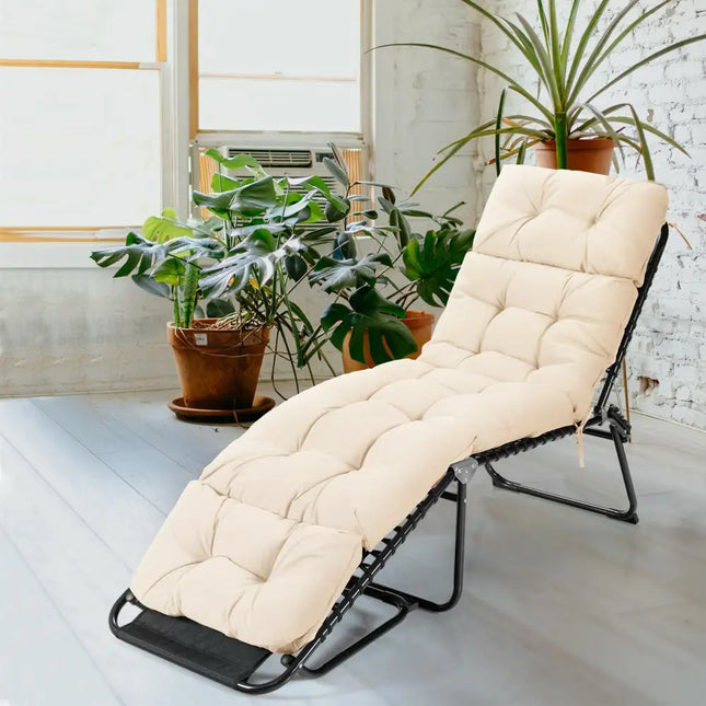 Outdoor Lounge Chaise Cushion with String Ties for Garden Poolside-Beige - Beige - Outdoor Furniture Accessories