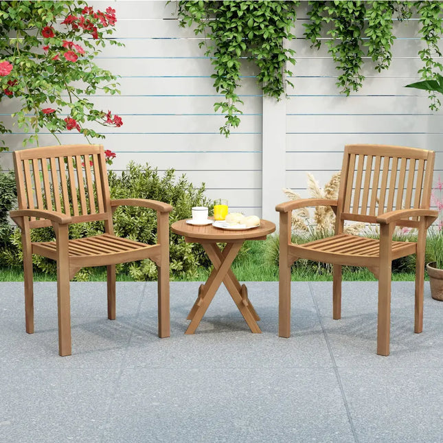 Outdoor Patio Chair with Slatted Seat and Curved Seat - Natural - Patio Dining Chairs